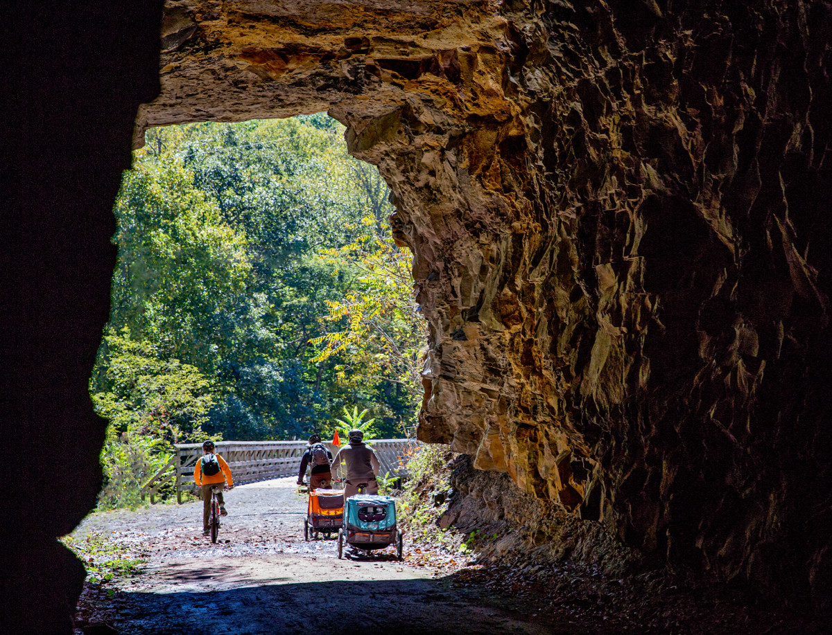 Greenbrier River Trail with people on bikes