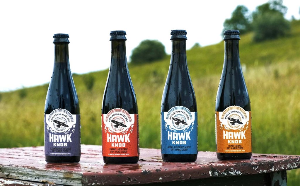 Bottles of Hawk Knob dry hard cider.