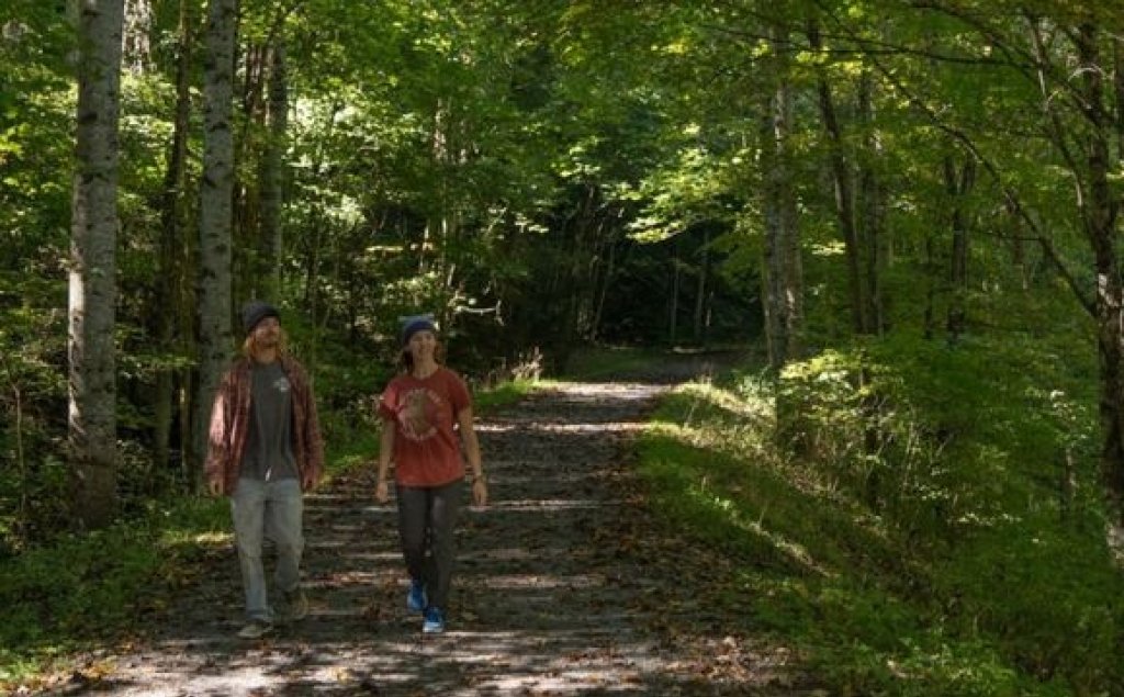 Couple on hiking trail.