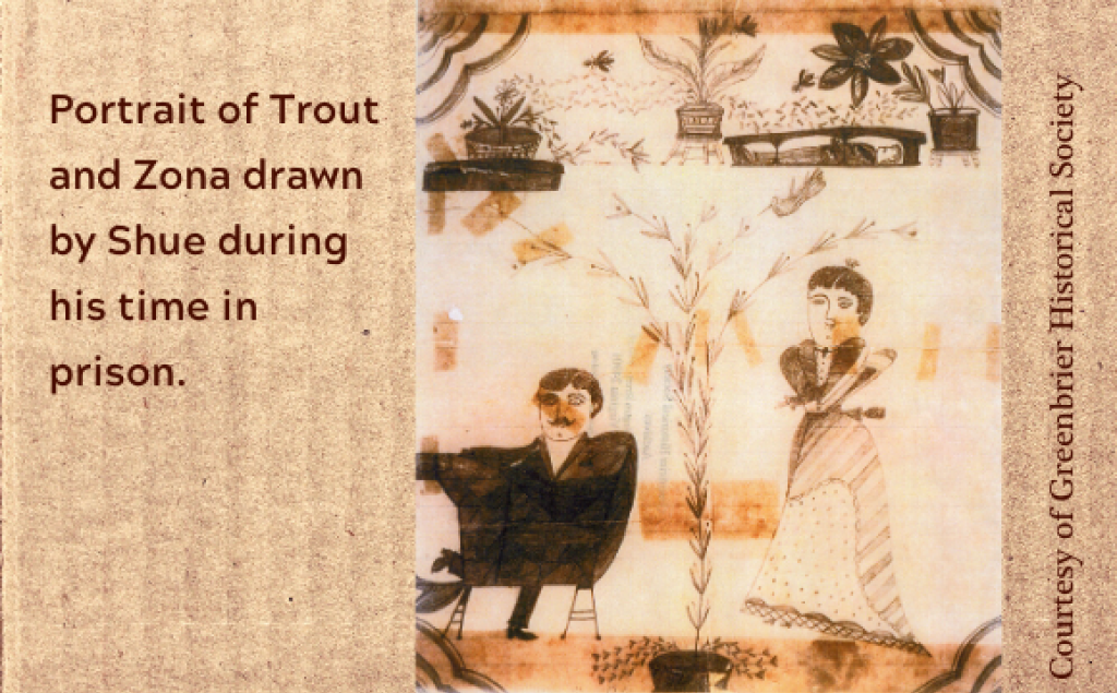 Portrait of Trout and Zona drawn by Shue during his time in prison.