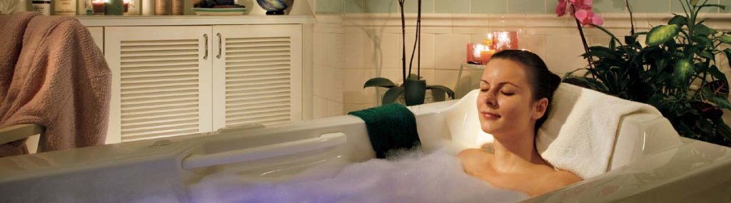 Person relaxing in a spa tub.