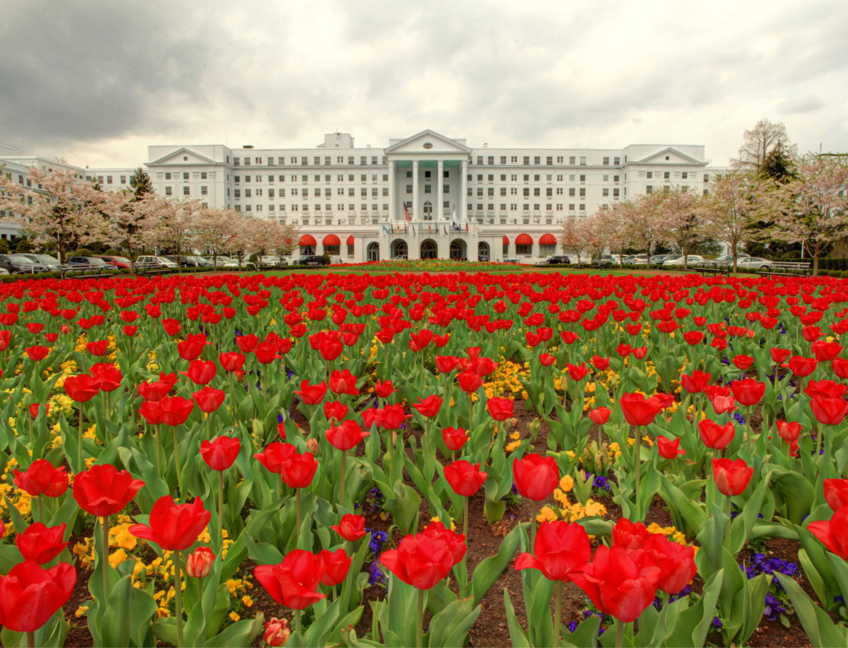 Flowers in front of The Greenbrier