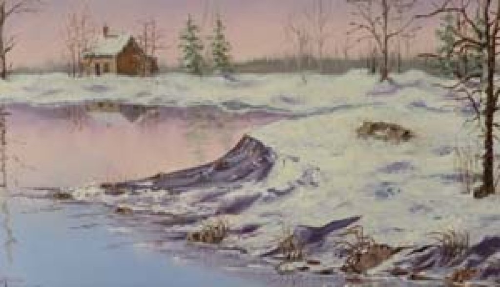 Sue Porter painting of house in winter.