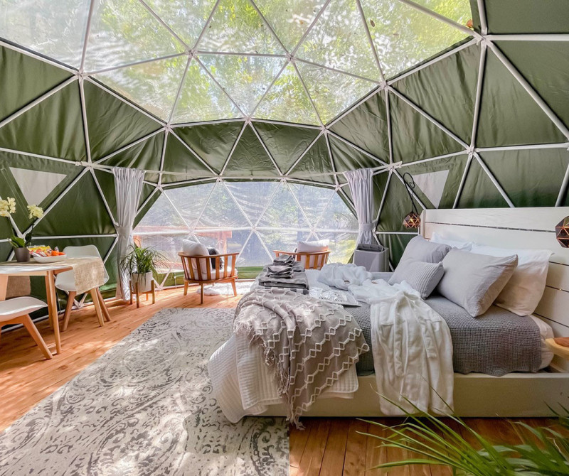 Cozy glamping dome nestled in the scenic landscapes of West Virginia, offering a unique outdoor experience